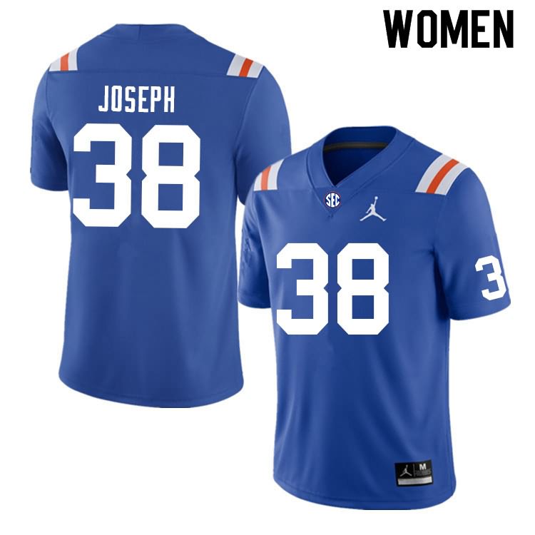 Women's NCAA Florida Gators Carlson Joseph #38 Stitched Authentic Nike Blue Throwback College Football Jersey LGY1765FU